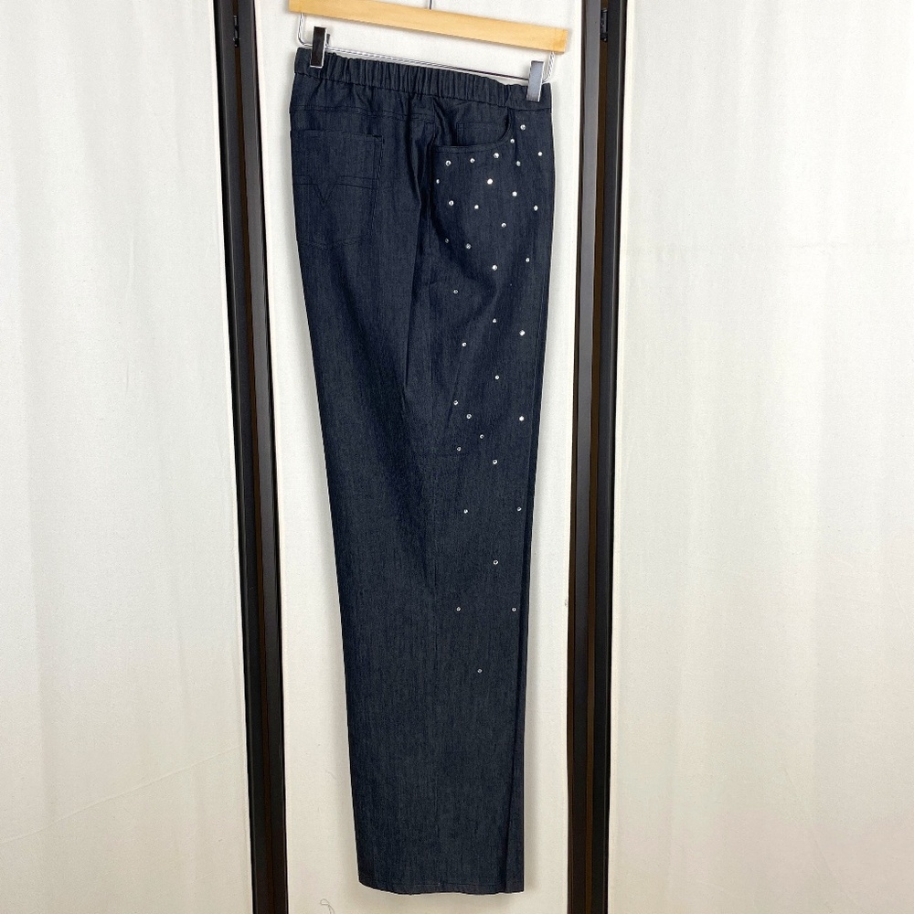 Lightweight Dark Blue Denim Stretch Rhinestone Jeans, Size 20 Elastic Waist